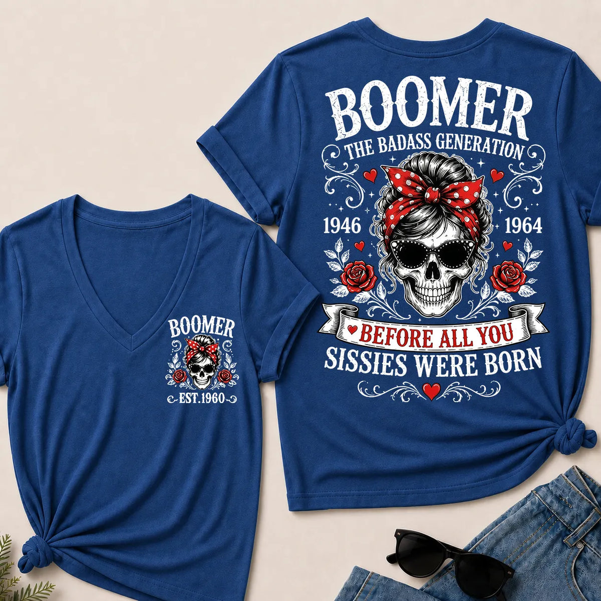 Boomer The Badass Generation – Custom EST. Year Women's V-Neck Tee