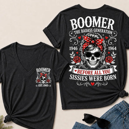 Boomer The Badass Generation – Custom EST. Year Women's V-Neck Tee