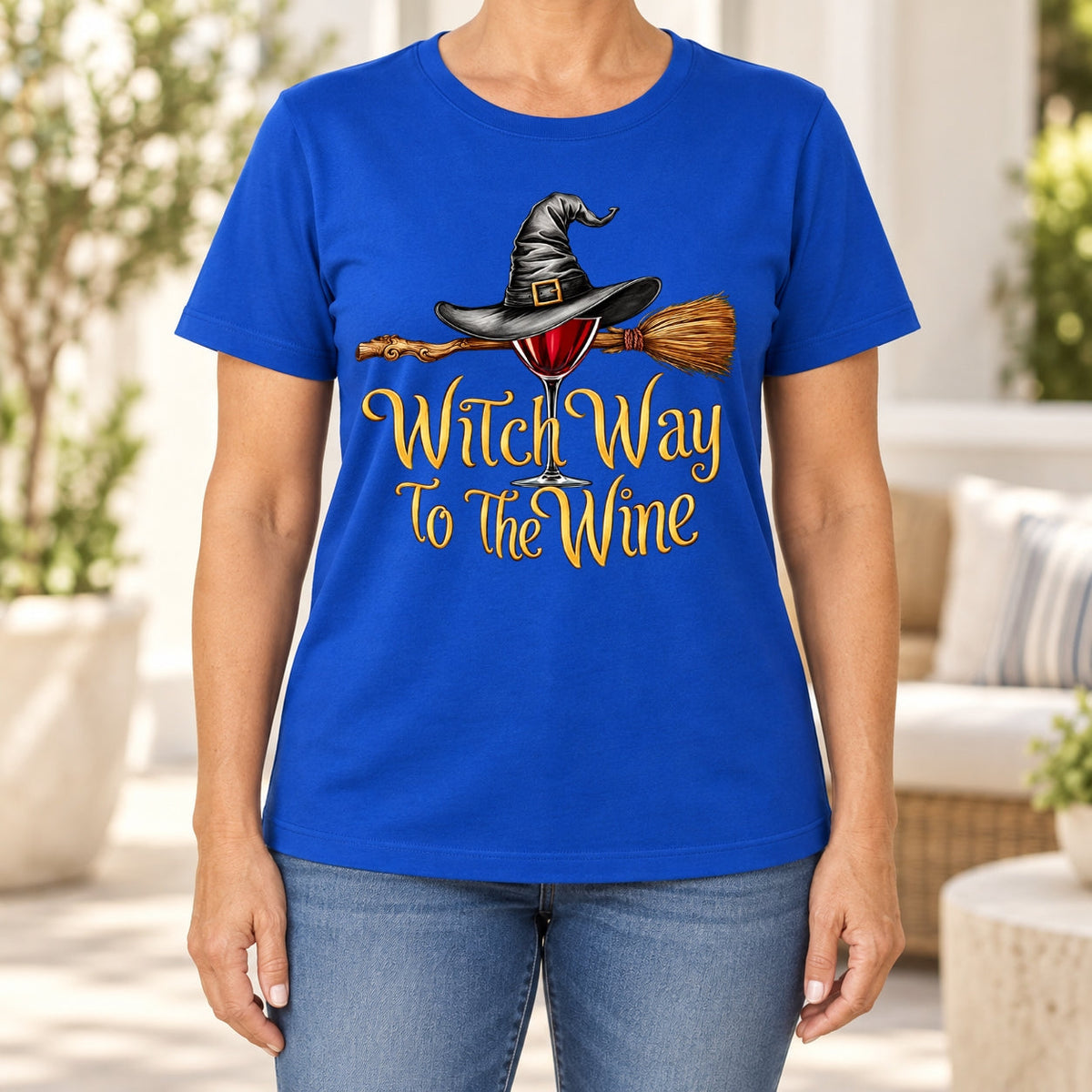 Witch Way to the Wine-Funny Halloween Wine Lover Women's T-Shirt