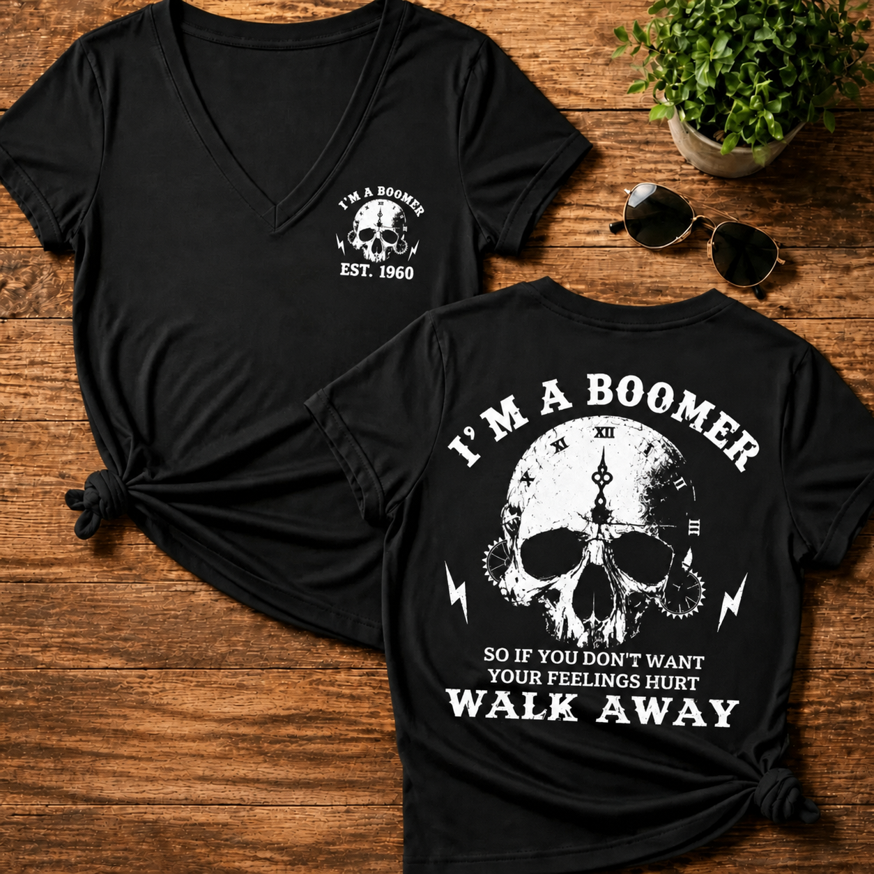 I'm A Boomer Walk Away Custom Year Skull Woman V-Neck