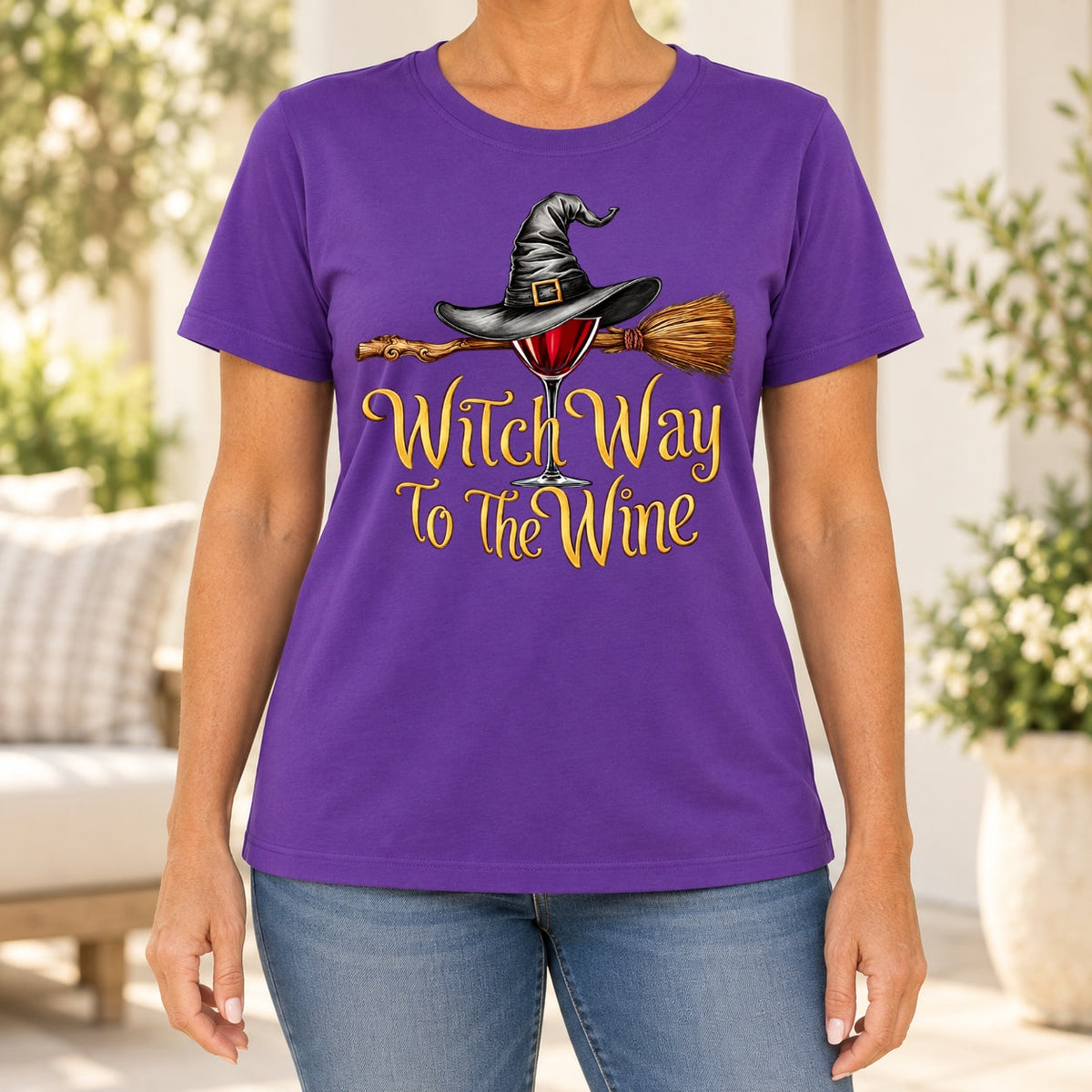 Witch Way to the Wine-Funny Halloween Wine Lover Women's T-Shirt
