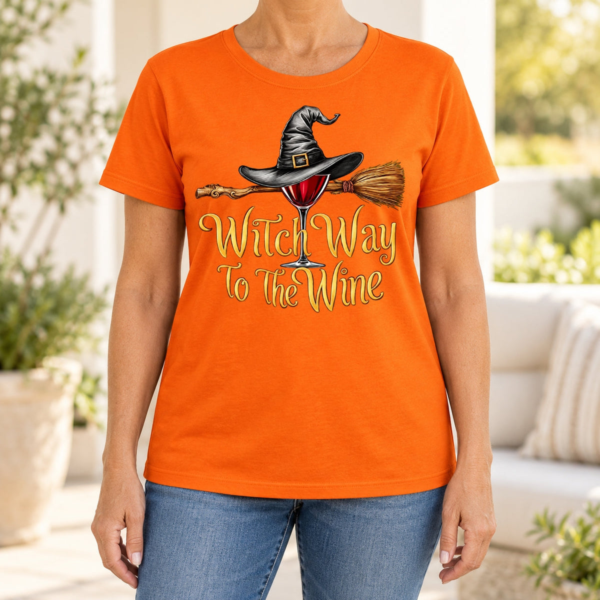 Witch Way to the Wine-Funny Halloween Wine Lover Women's T-Shirt
