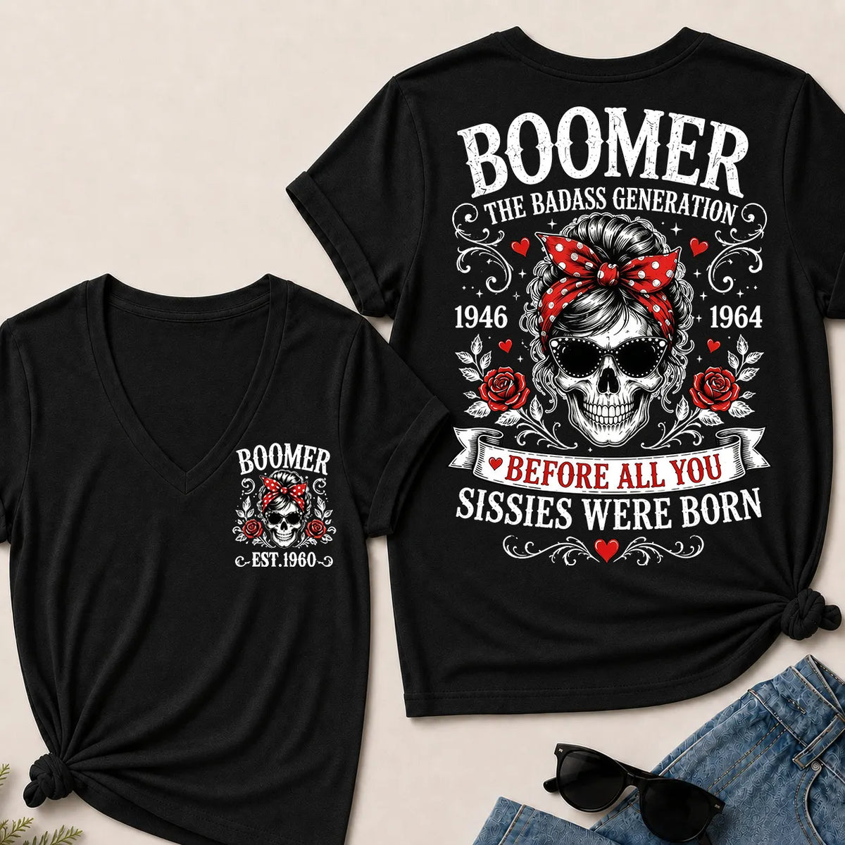 Boomer The Badass Generation – Custom EST. Year Women's V-Neck Tee
