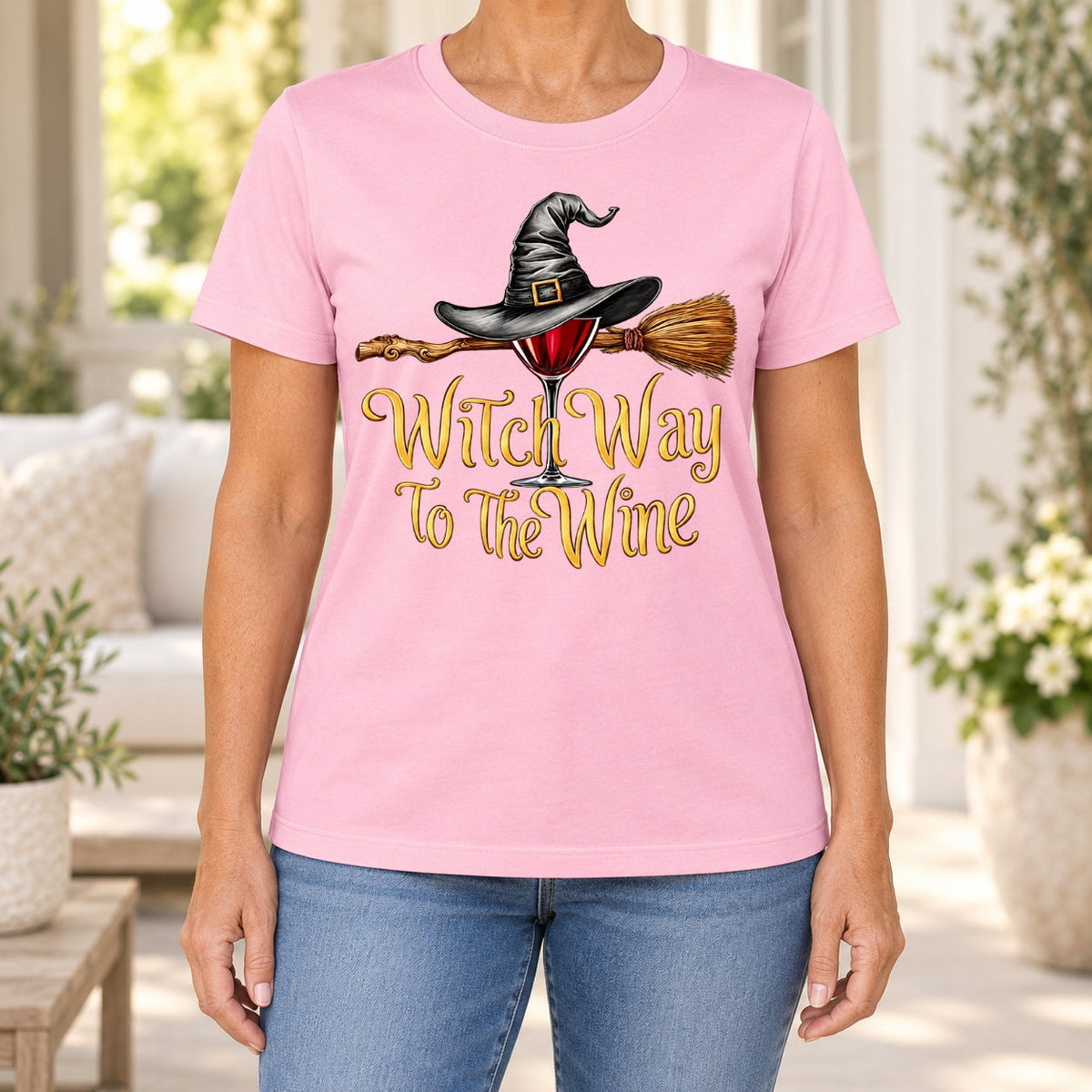 Witch Way to the Wine-Funny Halloween Wine Lover Women's T-Shirt