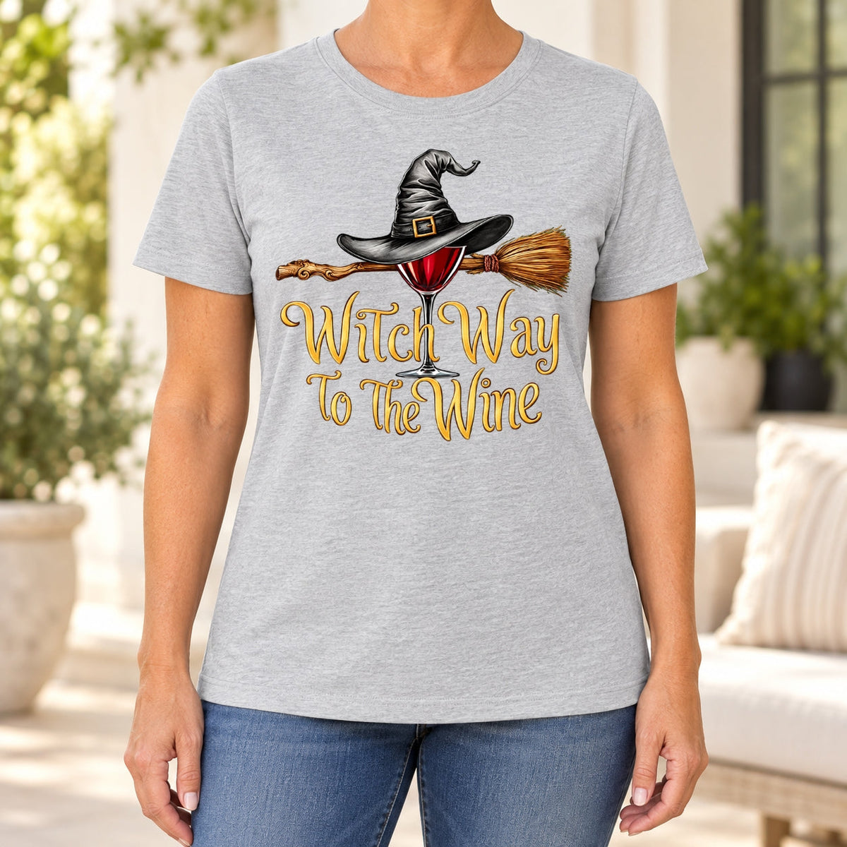Witch Way to the Wine-Funny Halloween Wine Lover Women's T-Shirt