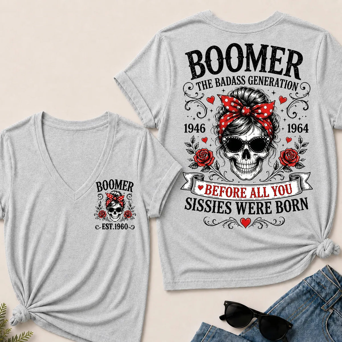 Boomer The Badass Generation – Custom EST. Year Women's V-Neck Tee