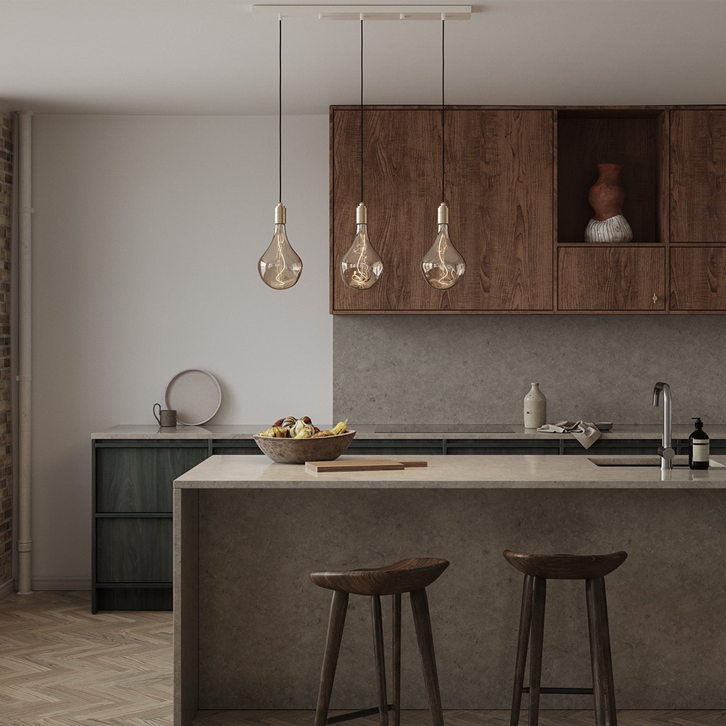 Linear Triple Pendant in Brass + Voronoi II