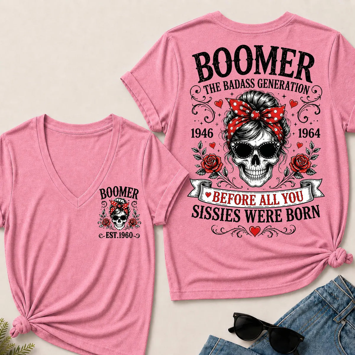 Boomer The Badass Generation – Custom EST. Year Women's V-Neck Tee