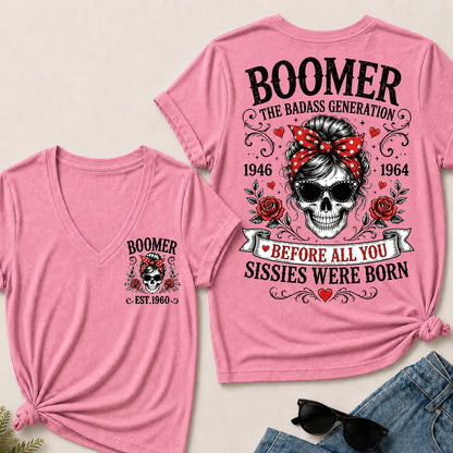 Boomer The Badass Generation – Custom EST. Year Women's V-Neck Tee