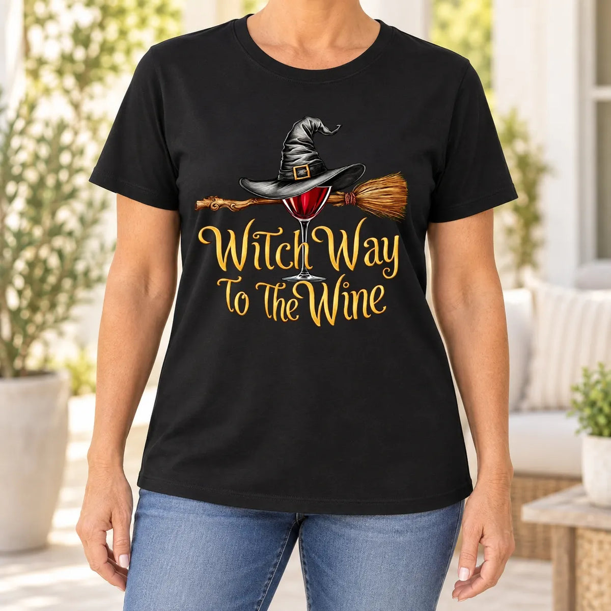 Witch Way to the Wine-Funny Halloween Wine Lover Women's T-Shirt