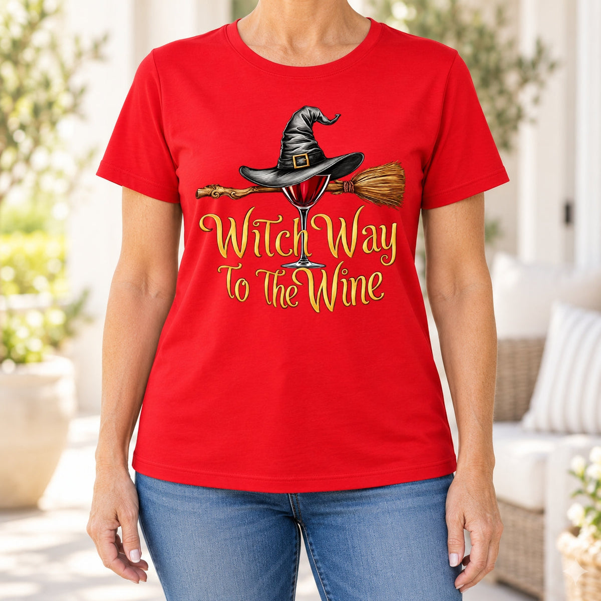 Witch Way to the Wine-Funny Halloween Wine Lover Women's T-Shirt