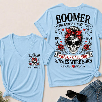 Boomer The Badass Generation – Custom EST. Year Women's V-Neck Tee