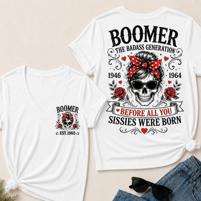 Boomer The Badass Generation – Custom EST. Year Women's V-Neck Tee