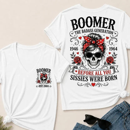 Boomer The Badass Generation – Custom EST. Year Women's V-Neck Tee
